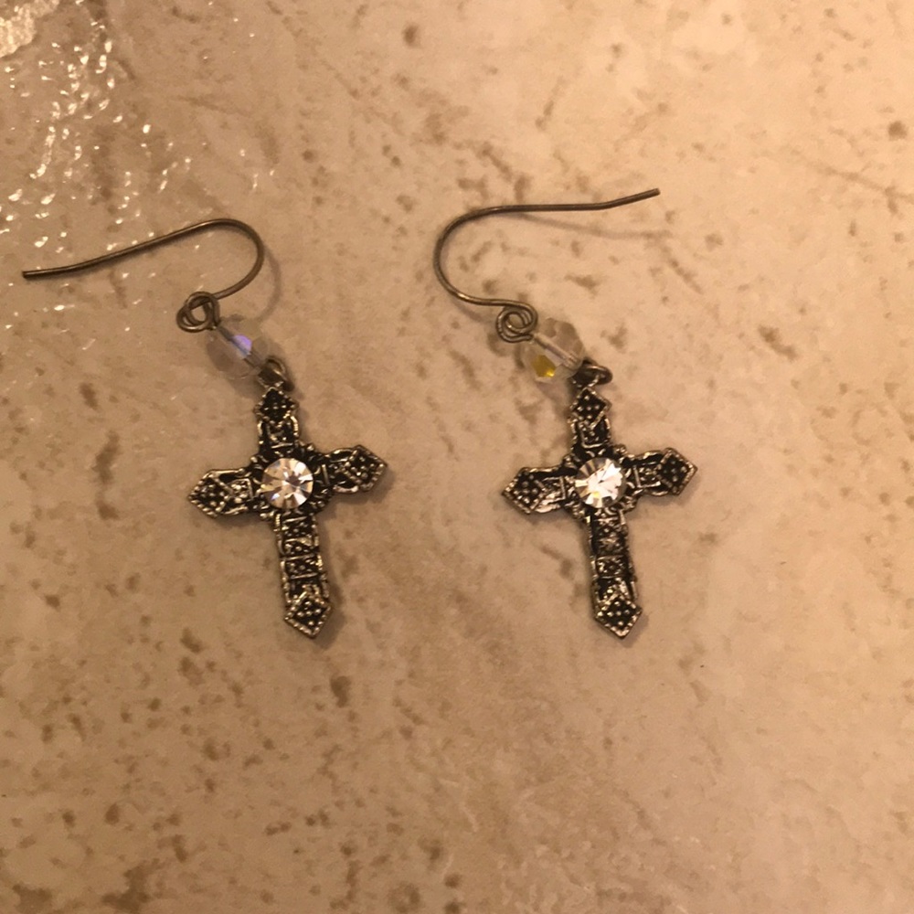 Silver cross earrings